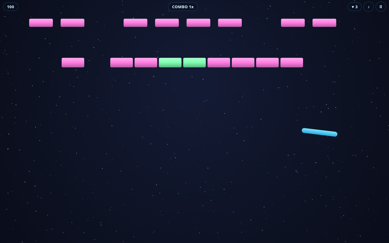 Screenshot of Stratosmash — a modern Breakout played on a desktop browser