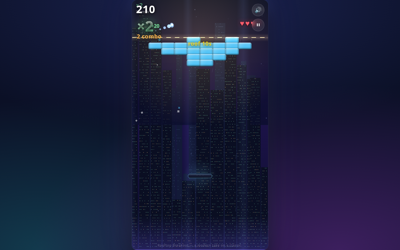 Screenshot of Rooftop Breakout played on a desktop browser