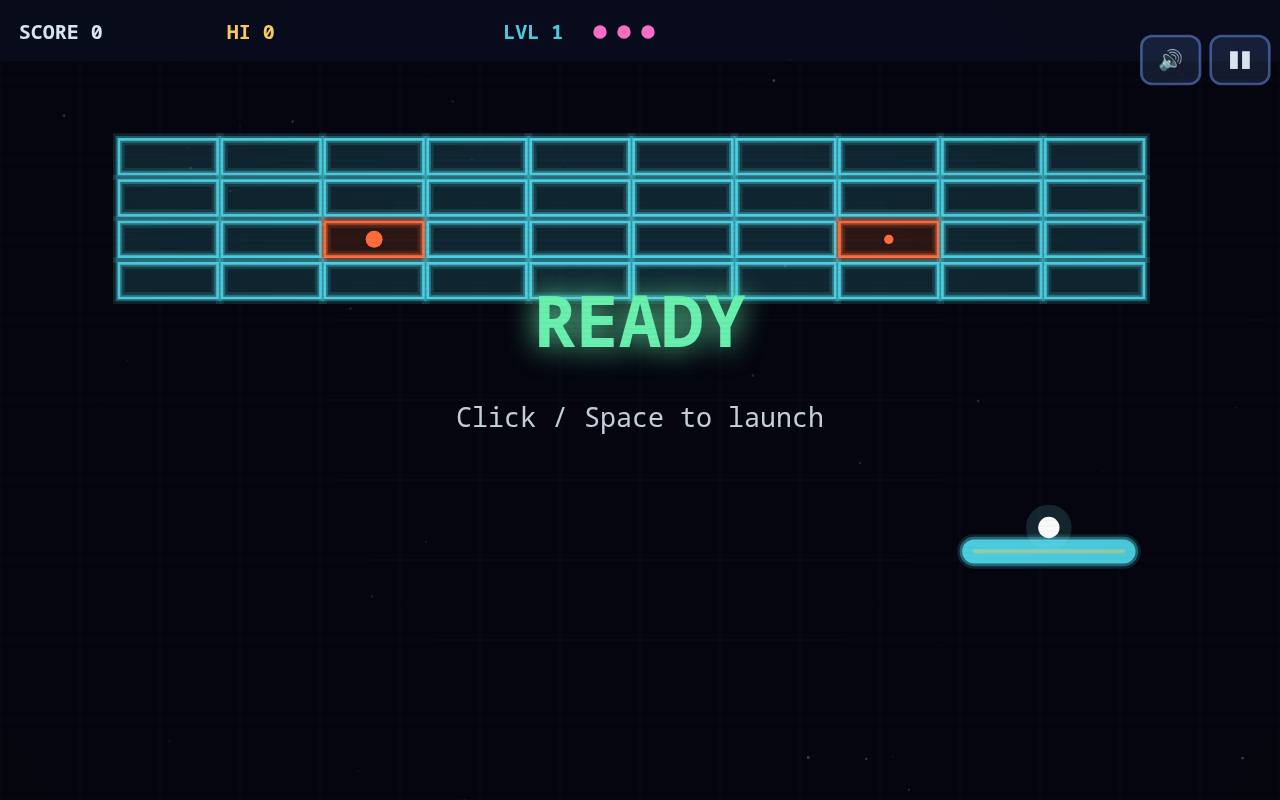 Screenshot of NEON BREAKER played on a desktop browser