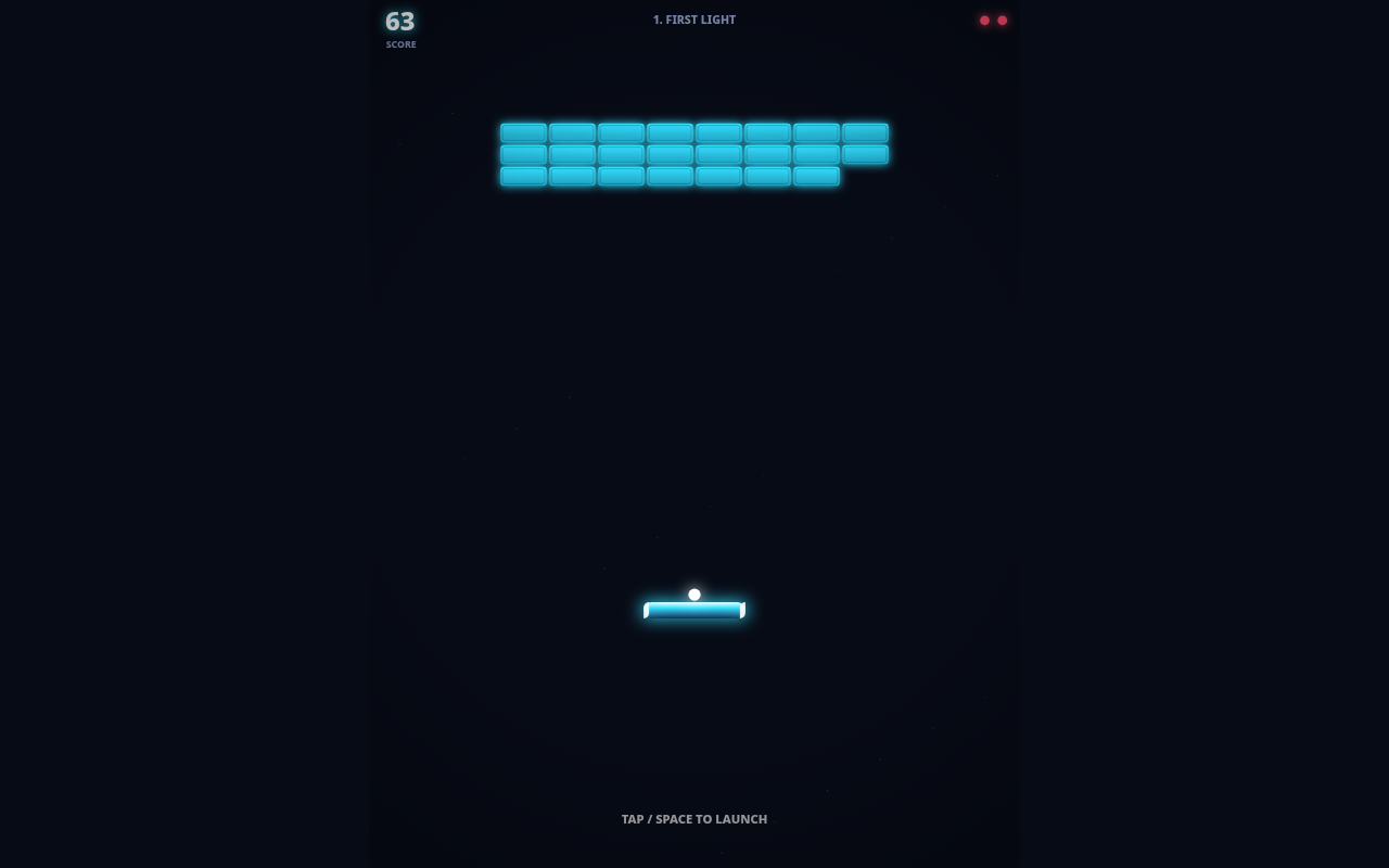 Screenshot of SKYBREAK — a modern breakout played on a desktop browser