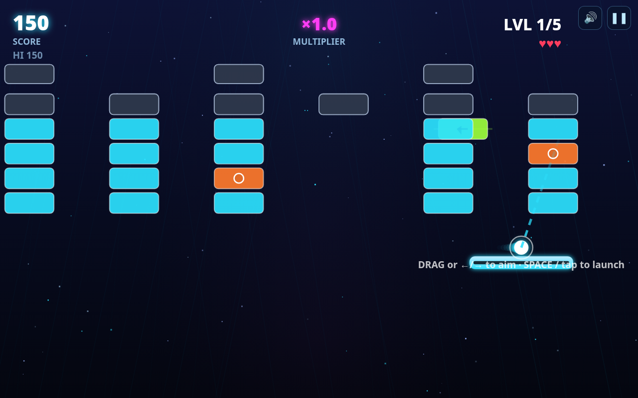 Screenshot of NEON BREAKER played on a desktop browser