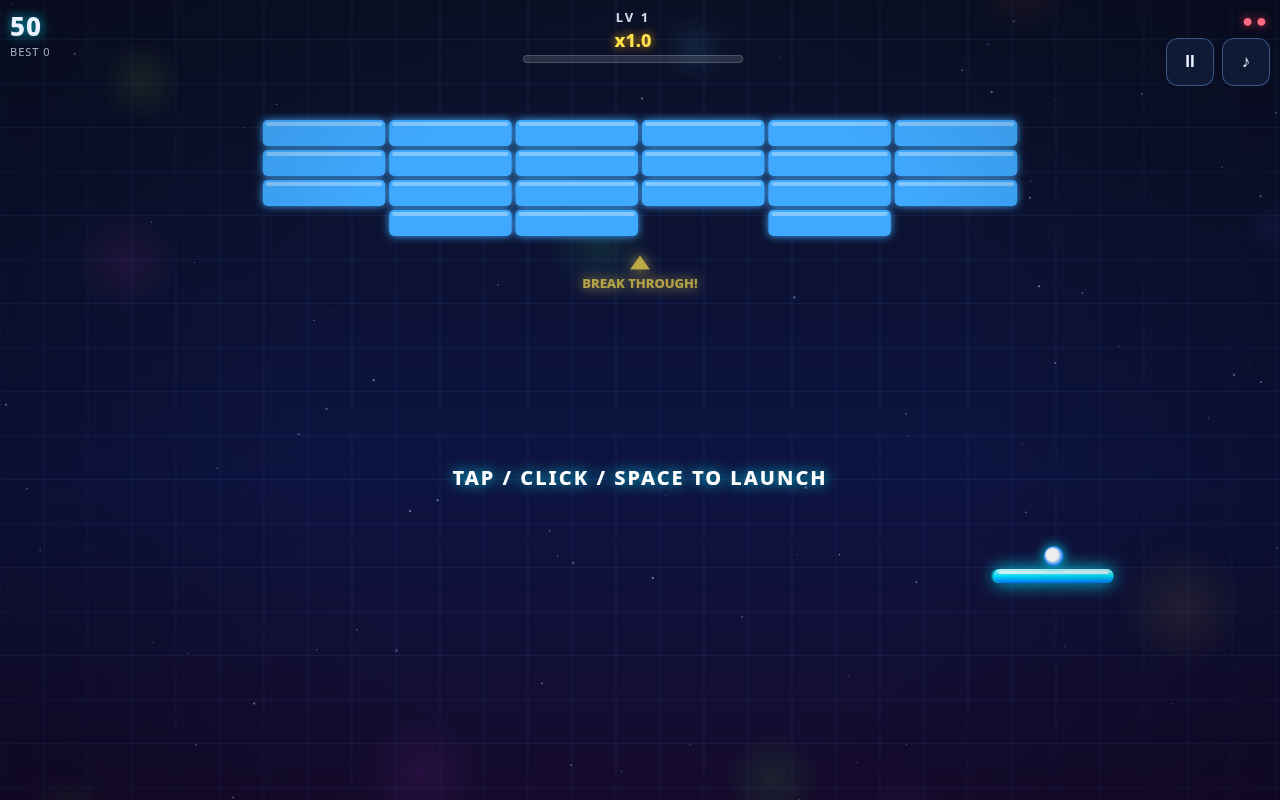 Screenshot of OVERDRIVE BREAKOUT played on a desktop browser