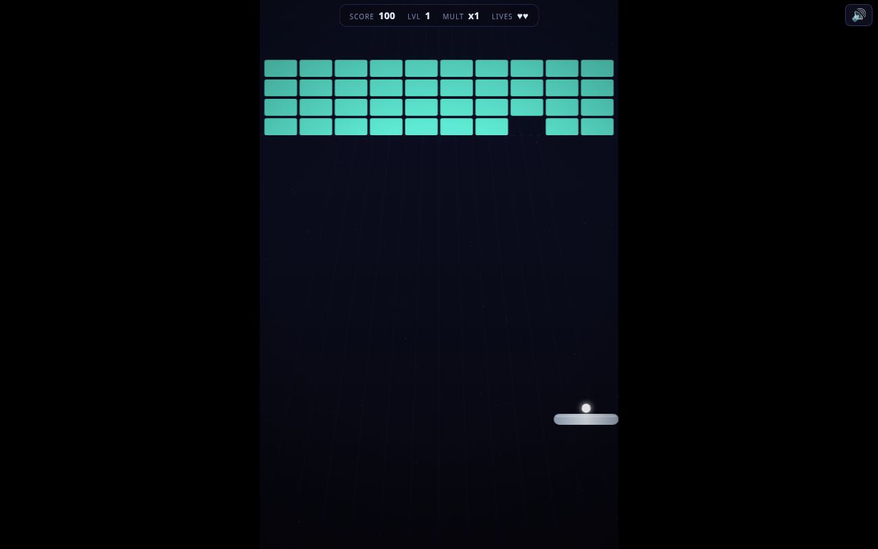 Screenshot of OVERKICK — a modern Breakout about getting on top played on a desktop browser