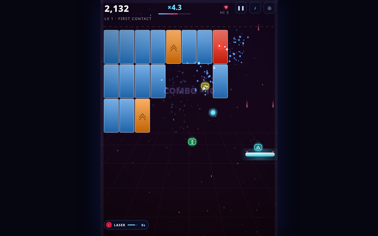 Screenshot of BREAKTHROUGH — a modern Breakout played on a desktop browser